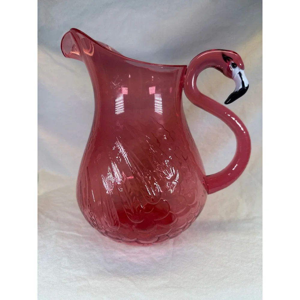 The Spring Shop Pink Flamingo Pitcher and 4 Wine Glasses Acrylic Drinkware Set
